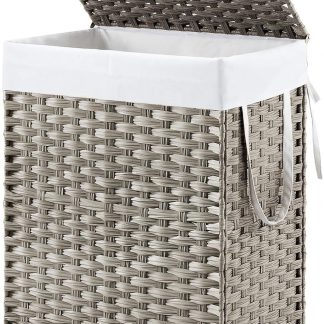 Laundry Hamper with Lid, 29 Gallon (110L) Wicker Clothes Basket, Double Woven Clothes Basket Organizer for Bedroom, Bathroom & Laundry Room, Grey - Grey | NEWBULIG
