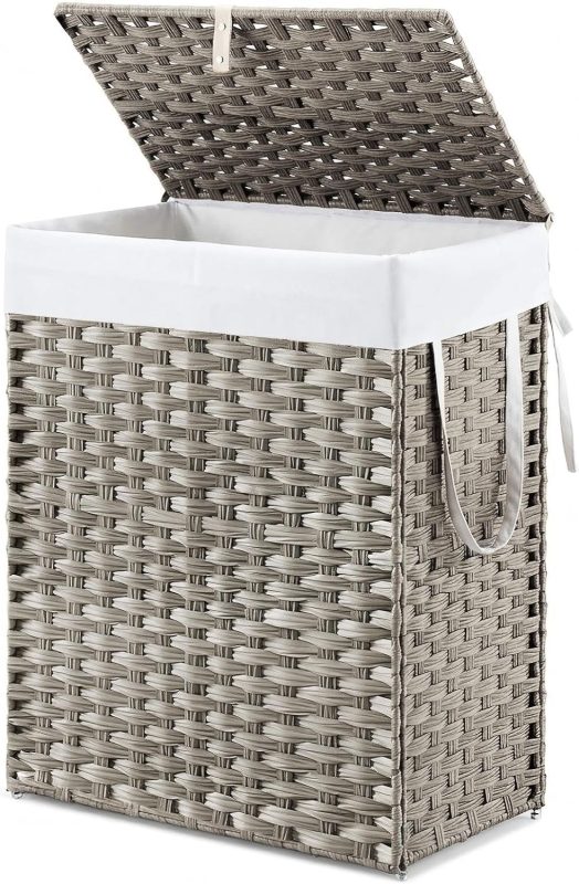 Laundry Hamper with Lid, 29 Gallon (110L) Wicker Clothes Basket, Double Woven Clothes Basket Organizer for Bedroom, Bathroom & Laundry Room, Grey - view 1 of 6 | NEWBULIG