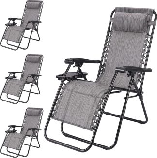 Zero Gravity Chairs Set of 2, Folding Lounge Recliner Chair - Classic Grey | NEWBULIG