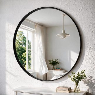 28-Inch Round Wall Mirror, Bathroom Wall Circle Mirror - Elegant Black | NEWBULIG