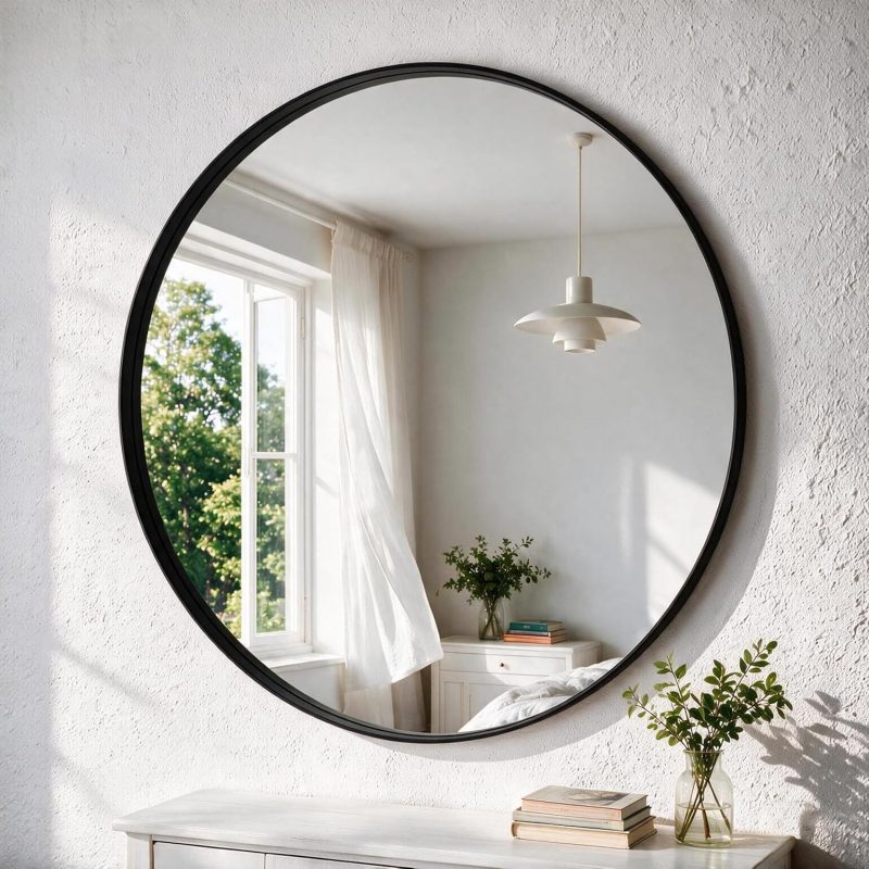 28-Inch Round Wall Mirror, Bathroom Wall Circle Mirror - view 1 of 6 | NEWBULIG