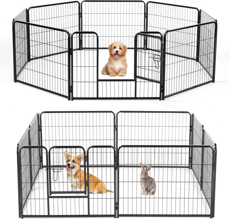 Dog Playpen Indoor 8 Panels 24 Inch, Metal Outdoor Dog Fence Pen - view 1 of 6 | NEWBULIG