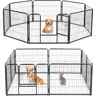 NEWBULIG Dog Playpen Indoor 8 Panels 24 Inch, Metal Outdoor Dog Fence Pen