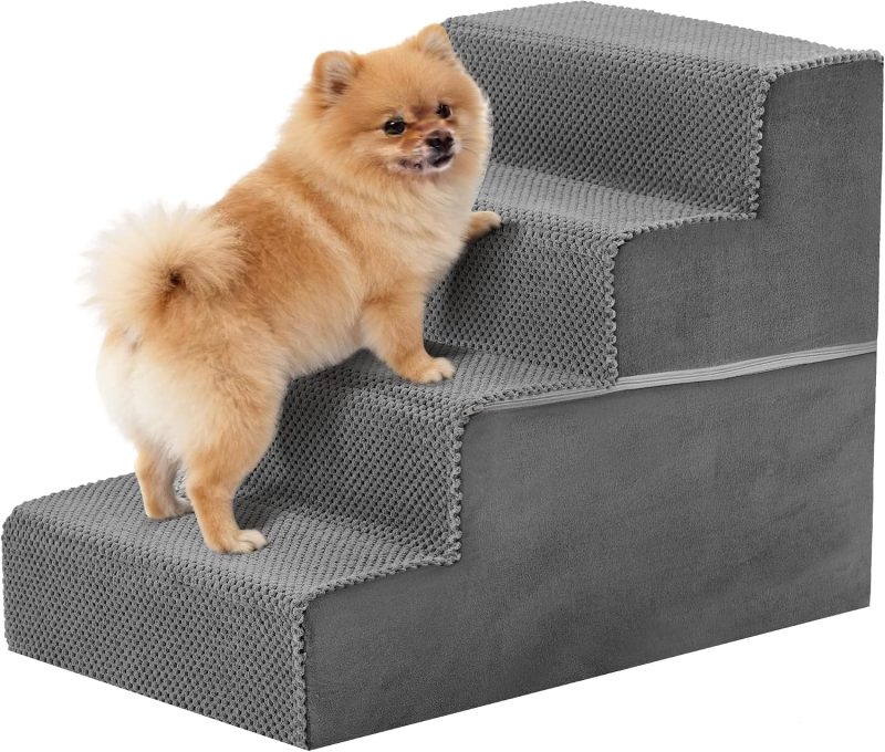 4-Step Dog Stairs, 20 Inch H Dog Steps for Sofa and Chair, Grey - view 1 of 6 | NEWBULIG