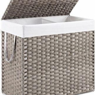 90L Large Laundry Hamper with Lid, Collapsible Dirty Clothes Basket Bag, Freestanding Fabric Bin for Bedroom, Bathroom, Closet and Dorm Room Organization, Grey - Grey | NEWBULIG