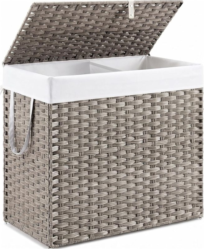 90L Large Laundry Hamper with Lid, Collapsible Dirty Clothes Basket Bag, Freestanding Fabric Bin for Bedroom, Bathroom, Closet and Dorm Room Organization, Grey - view 1 of 6 | NEWBULIG