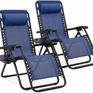 Zero Gravity Chairs Set of 2, Folding Lounge Recliner Chair - Navy Blue | NEWBULIG