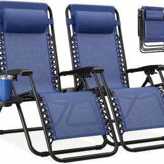 Zero Gravity Chairs Set of 2, Folding Lounge Recliner Chair - Navy | NEWBULIG
