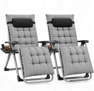 Zero Gravity Chair, Folding Patio Recliner with Cup Holder Trays - Grey | NEWBULIG