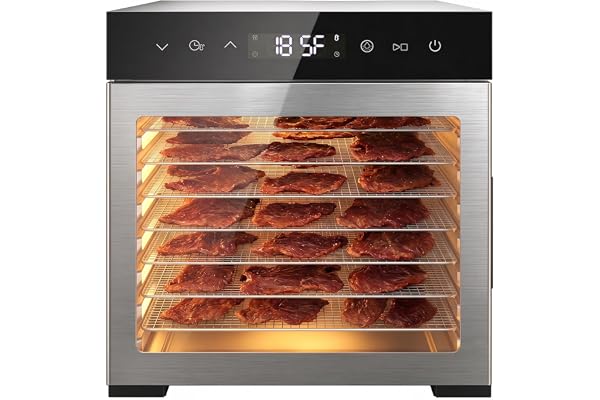 NEWBULIG 8 Stainless Steel Trays Food Dehydrator, 500W High Power Electric Food Dryer, 24 Hours Timing, 185F Adjustable Temp, Perfect for Fruit, Meat, Jerky, Herbs and Dog Treats