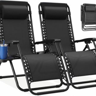 Zero Gravity Chairs Set of 2, Folding Lounge Recliner Chair - Black | NEWBULIG