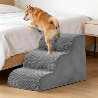 4-Step Dog Stairs, 20 Inch H Dog Steps for Sofa and Chair, Grey | NEWBULIG