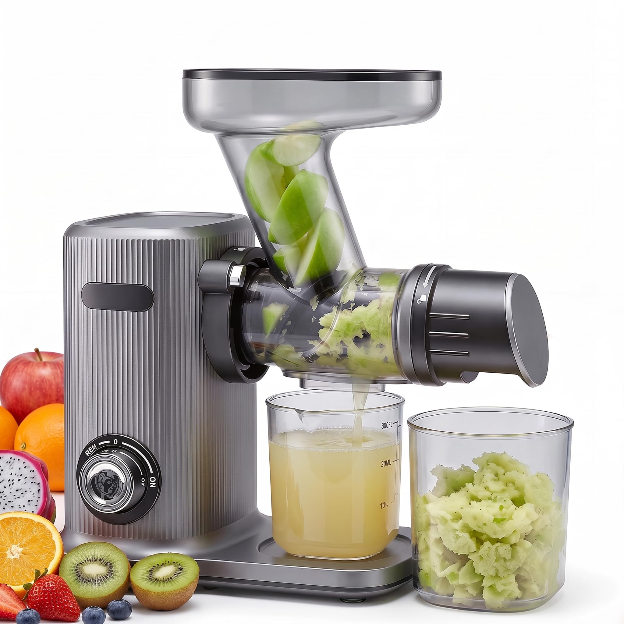 NEWBULIG Juicer Machine with 5.9 Inch Feed Chute, Cold Press Juicer, Silver