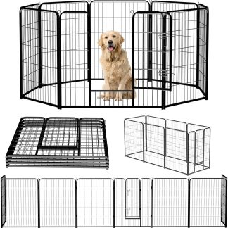 Dog Playpen Indoor 8 Panels 24 Inch, Metal Outdoor Dog Fence Pen - Jet Black | NEWBULIG