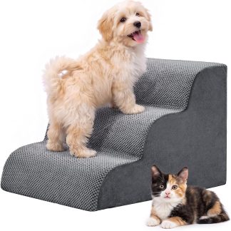 4-Step Dog Stairs, 20 Inch H Dog Steps for Sofa and Chair, Grey | NEWBULIG