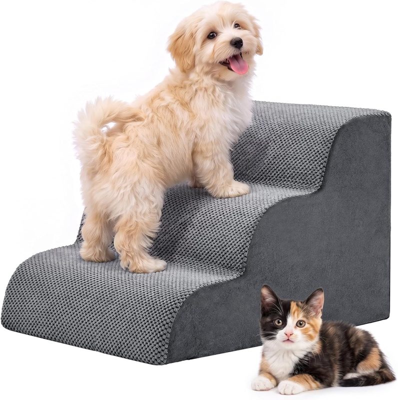 4-Step Dog Stairs, 20 Inch H Dog Steps for Sofa and Chair, Grey - view 1 of 6 | NEWBULIG