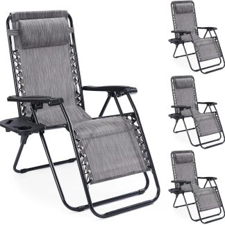 Zero Gravity Chairs Set of 2, Folding Lounge Recliner Chair - Ash | NEWBULIG
