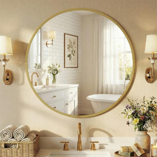 NEWBULIG 24 Inch Round Wall Mirror, Bathroom Mirror for Over Sink