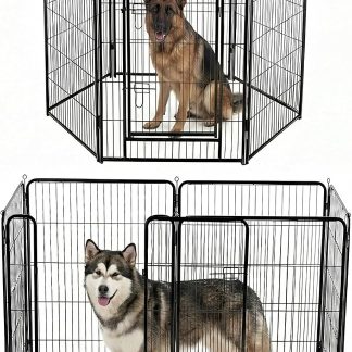 Dog Playpen Indoor 8 Panels 24 Inch, Metal Outdoor Dog Fence Pen - Black | NEWBULIG