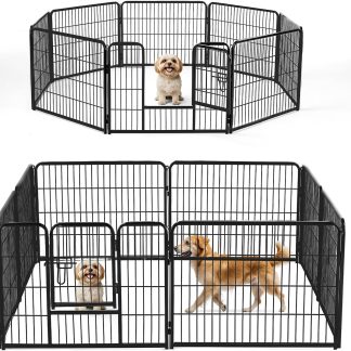 Dog Playpen Indoor 8 Panels 24 Inch, Metal Outdoor Dog Fence Pen - Black | NEWBULIG