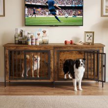 54 Inch Double Dog Crate Furniture for 2 Dogs, Gray Wood Grain - view 1 of 6 | NEWBULIG