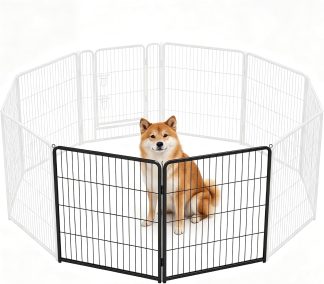 Dog Playpen Indoor 8 Panels 24 Inch, Metal Outdoor Dog Fence Pen - Modern Black | NEWBULIG