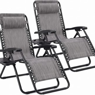 Zero Gravity Chairs Set of 2, Folding Lounge Recliner Chair - Ash Grey | NEWBULIG