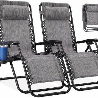 Zero Gravity Chairs Set of 2, Folding Lounge Recliner Chair - Grey | NEWBULIG