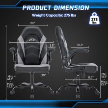 Computer Gaming Desk Chair, Big Tall Ergonomic Lumbar Support with Flip-up Armrest and 360 Degree Swivel Wheels, PU Leather Height Adjustable, for Home and Office, Grey - view 2 of 6 | NEWBULIG