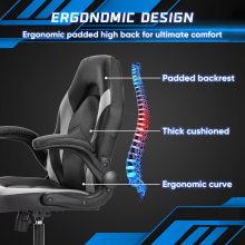 Computer Gaming Desk Chair, Big Tall Ergonomic Lumbar Support with Flip-up Armrest and 360 Degree Swivel Wheels, PU Leather Height Adjustable, for Home and Office, Grey - view 3 of 6 | NEWBULIG