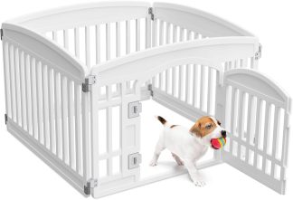 Dog Playpen 4-Panel, 24IN Puppy Playpen, Stable Dog Play Pen Indoors/Outdoor with Secure Locking Door, Plastic Pet Fence for Small & Medium Dogs | NEWBULIG