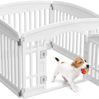 Dog Playpen 4-Panel, 24IN Puppy Playpen, Stable Dog Play Pen Indoors/Outdoor with Secure Locking Door, Plastic Pet Fence for Small & Medium Dogs | NEWBULIG