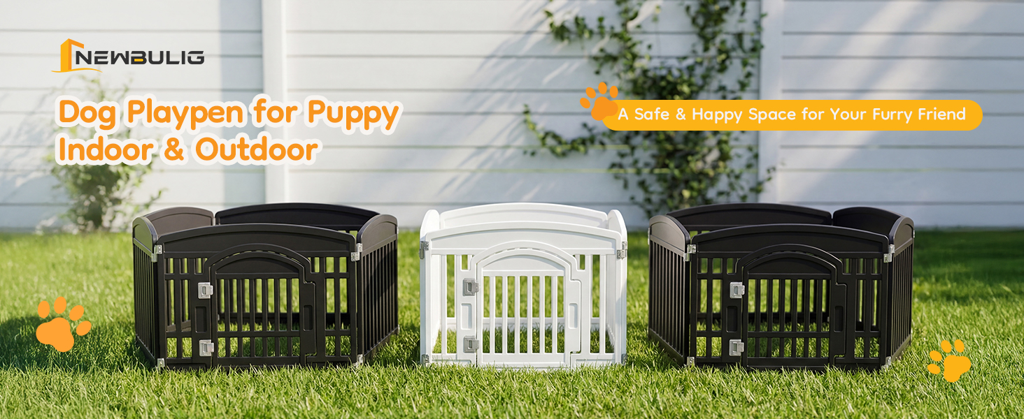 NEWBULIG Dog Playpen 4-Panel, 24IN Puppy Playpen, Stable Dog Play Pen Indoors/Outdoor with Secure Locking Door, Plastic Pet Fence for Small & Medium Dogs - NEWBULIG product detail