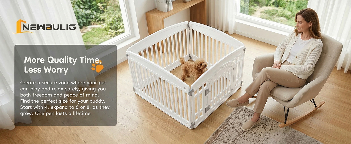NEWBULIG Dog Playpen 4-Panel, 24IN Puppy Playpen, Stable Dog Play Pen Indoors/Outdoor with Secure Locking Door, Plastic Pet Fence for Small & Medium Dogs - NEWBULIG product detail