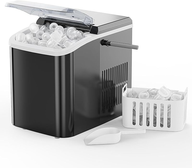 Ice Makers Countertop with Handle, Portable Ice Machine, 9 Bullet Ice Cubes in 6 Mins, 26lbs in 24Hrs, Auto-Cleaning, with Basket and Scoop, for Home, Kitchen, RV, Camping, Black - view 1 of 6 | NEWBULIG