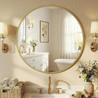 24 Inch Round Wall Mirror, Bathroom Mirror for Over Sink | NEWBULIG