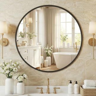 24 Inch Round Wall Mirror, Bathroom Mirror for Over Sink | NEWBULIG