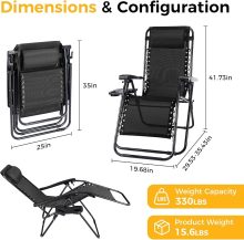 Zero Gravity Chairs Set of 2, Folding Lounge Recliner Chair - view 3 of 6 | NEWBULIG