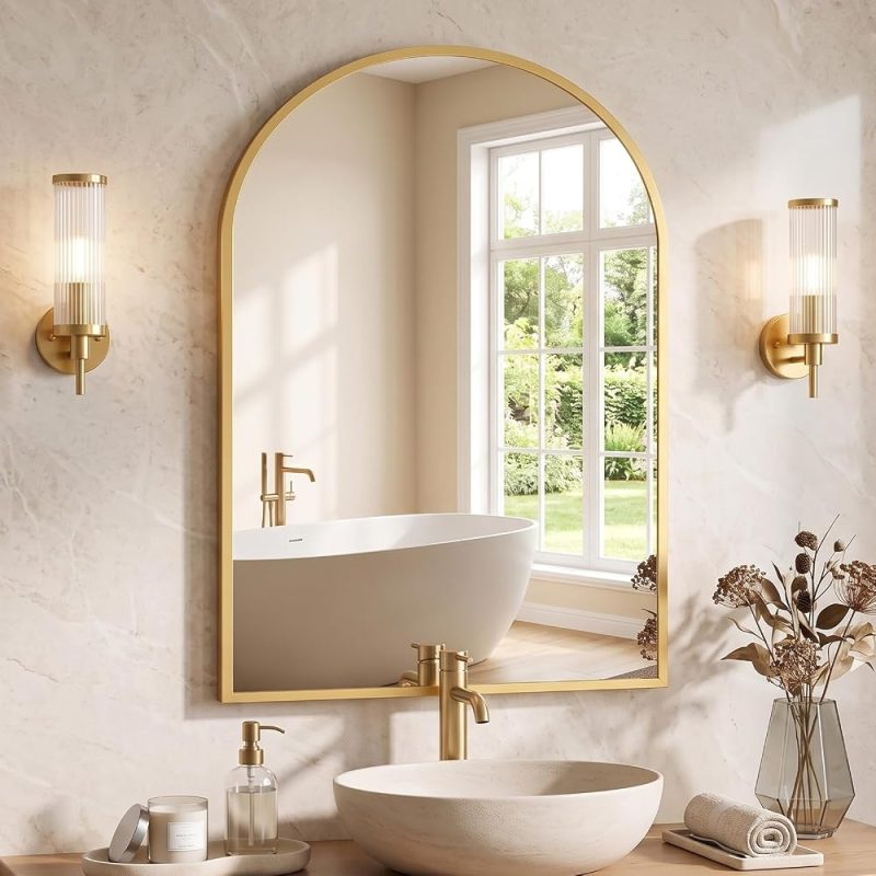 20X30 Inch Arched Bathroom Wall Mirror for Over Sink, Gold - view 1 of 6 | NEWBULIG