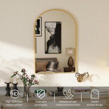 20X30 Inch Arched Bathroom Wall Mirror for Over Sink, Gold - view 4 of 6 | NEWBULIG