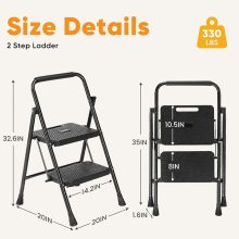 Two Step Ladder, Foldable Step Stool with Safety Lock - view 2 of 6 | NEWBULIG