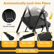 Two Step Ladder, Foldable Step Stool with Safety Lock - view 3 of 6 | NEWBULIG