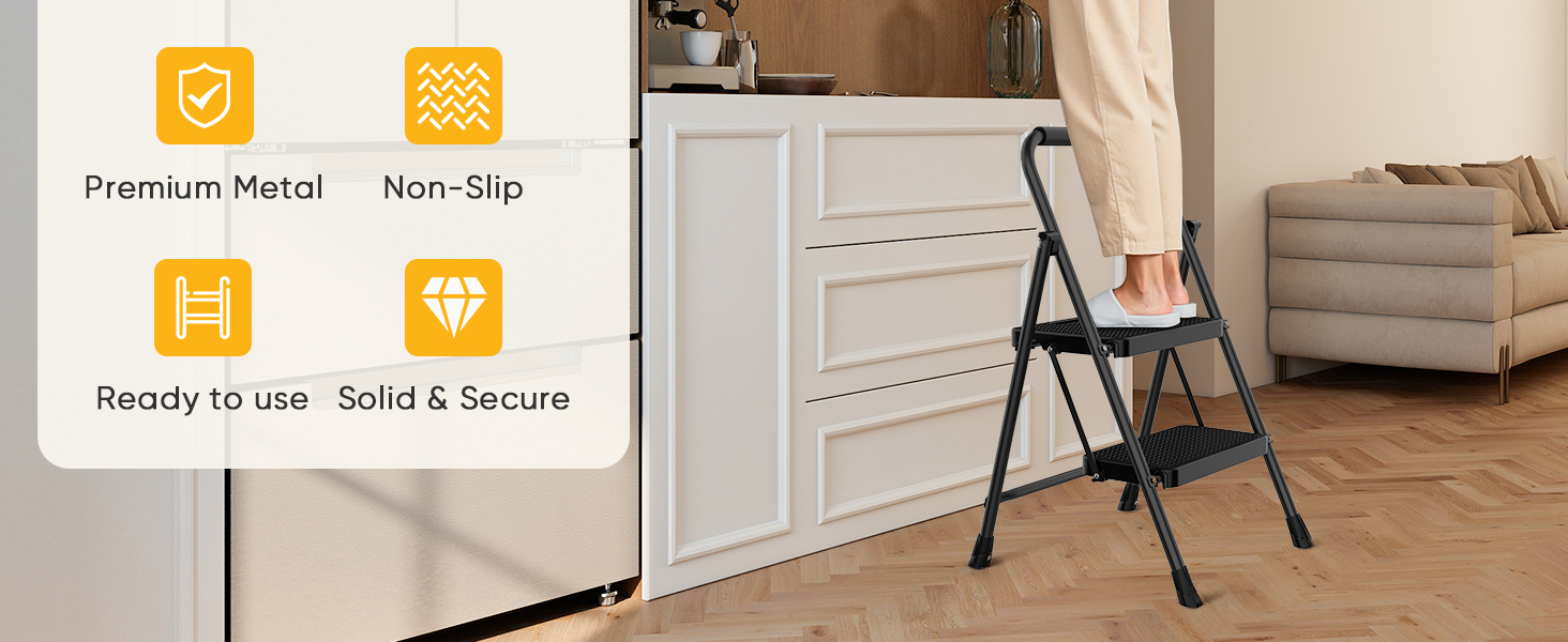 NEWBULIG Two Step Ladder, Foldable Step Stool with Safety Lock - NEWBULIG product detail