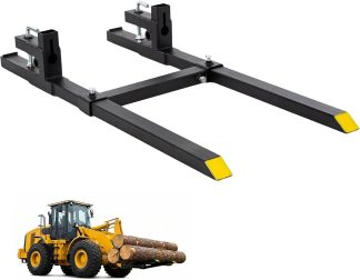 60-Inch Pallet Forks Tractor Attachments, 2000LBS Capacity Clamp-On Bucket Pallet Forks with Stabilizer Bar, Heavy-Duty Tractor for Skid Steer Loader, Mini Excavator Attachments, Black | NEWBULIG