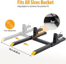 60-Inch Pallet Forks Tractor Attachments, 2000LBS Capacity Clamp-On Bucket Pallet Forks with Stabilizer Bar, Heavy-Duty Tractor for Skid Steer Loader, Mini Excavator Attachments, Black - view 6 of 6 | NEWBULIG