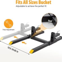 60-Inch Pallet Forks Tractor Attachments, 2000LBS Capacity Clamp-On Bucket Pallet Forks with Stabilizer Bar, Heavy-Duty Tractor for Skid Steer Loader, Mini Excavator Attachments, Black - view 6 of 6 | NEWBULIG