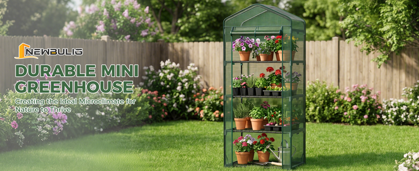 NEWBULIG 27x19x63 Inch Mini Greenhouse with Durable Zipper Door, 4 Tier - NEWBULIG product detail