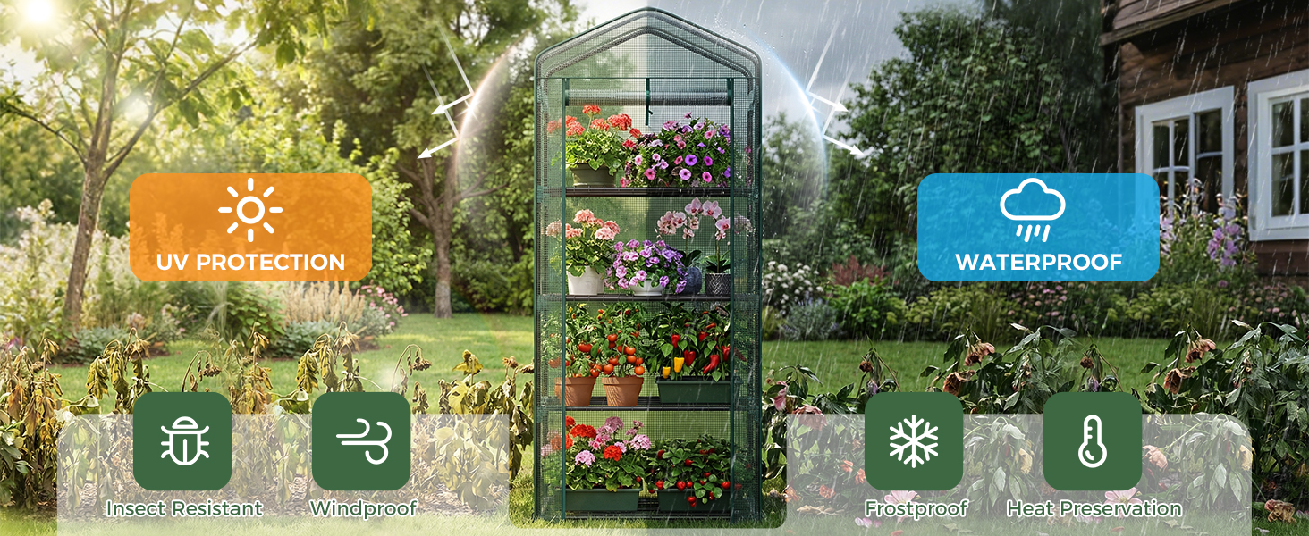 NEWBULIG 27x19x63 Inch Mini Greenhouse with Durable Zipper Door, 4 Tier - NEWBULIG product detail