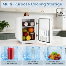 Mini Fridge for Bedroom, Office & Car, Portable 4L/4.23QT Mini Refrigerator for Skincare with Handle, Ultra-Quiet Energy-Saving Compact Cooler, 12V AC/DC - view 3 of 6 | NEWBULIG
