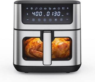 Air Fryer 6.34QT Airfryer with Visible Window, 400F Fast Heating Stainless Steel Air Fryers Oven with Nonstick and Dishwasher-Safe Basket, 8-in-1 Cooking Preset with Timer Auto-Off | NEWBULIG